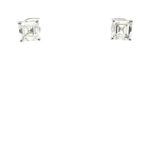 Asscher Cut Diamond Stud Earrings in White Gold