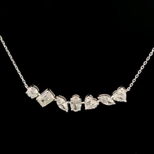 Multi-Shape Diamond Curved Bar Necklace in White Gold