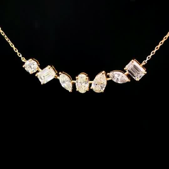 Multi-Shape Diamond Station Necklace in Yellow Gold