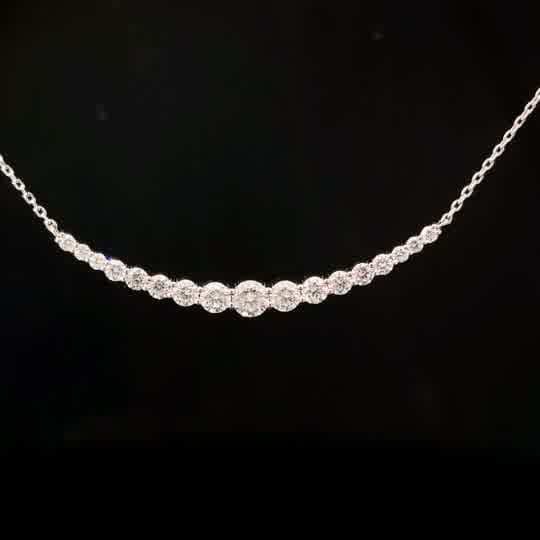 Graduated Diamond Curved Bar Necklace in White Gold