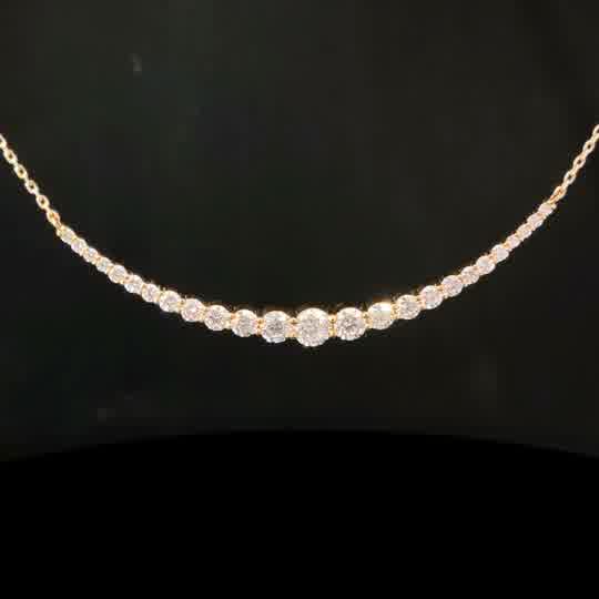 Graduated Diamond Curved Bar Necklace in Yellow Gold