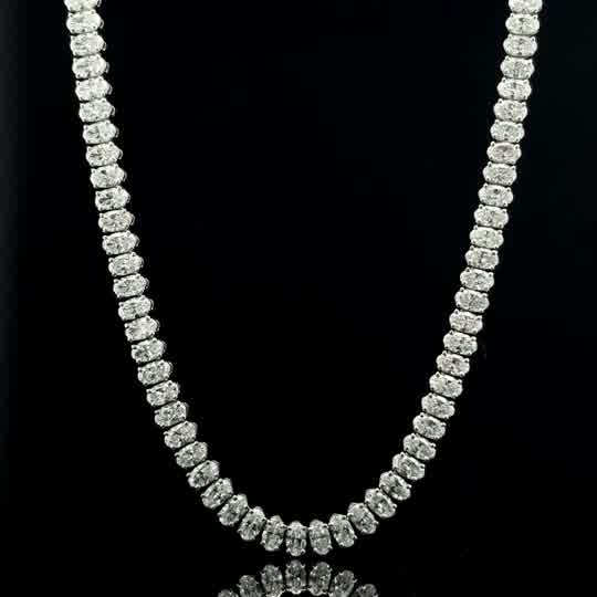Oval Cut Diamond Tennis Necklace in White Gold
