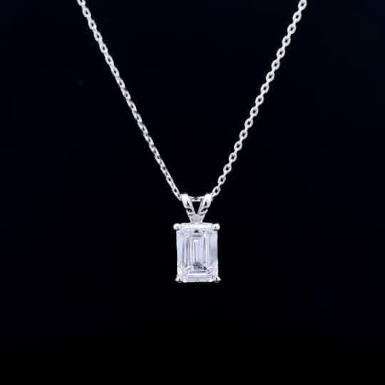 White Gold Emerald Cut Diamond Solitaire pendant