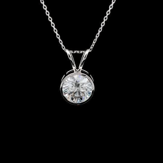 Bezel-Set Round Diamond Solitaire Pendant in White Gold