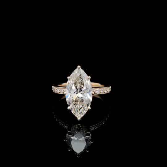 Marquise Diamond Ring with Diamond Accented Yellow Gold Band
