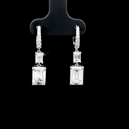 Emerald Cut Diamond Drop Earrings in White Gold