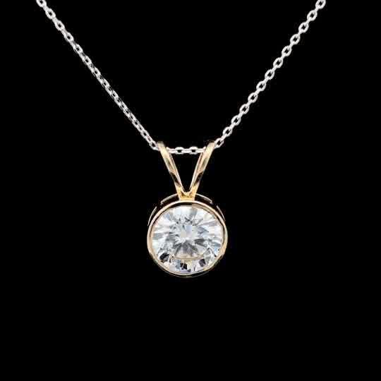 Yellow Gold Bezel Set Diamond Solitaire Pendant Necklace