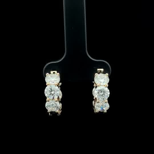 Yellow Gold Three-Stone Diamond Hoop Earrings