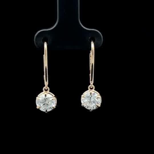 Yellow Gold Round Diamond Solitaire Drop Earrings