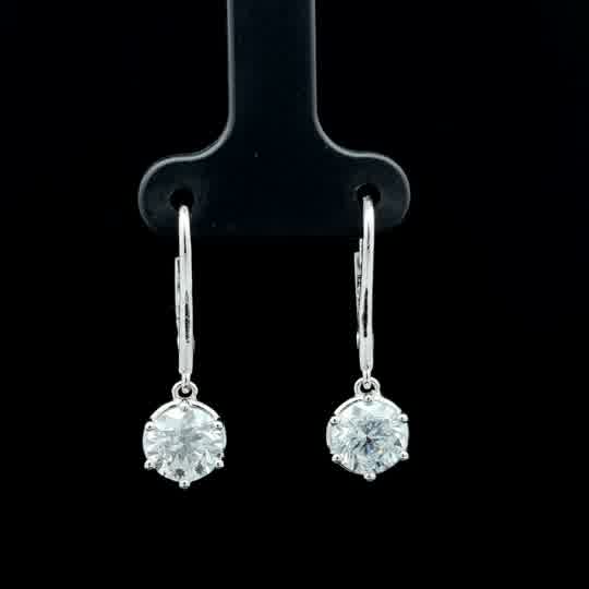 Round Diamond Drop Earrings in White Gold