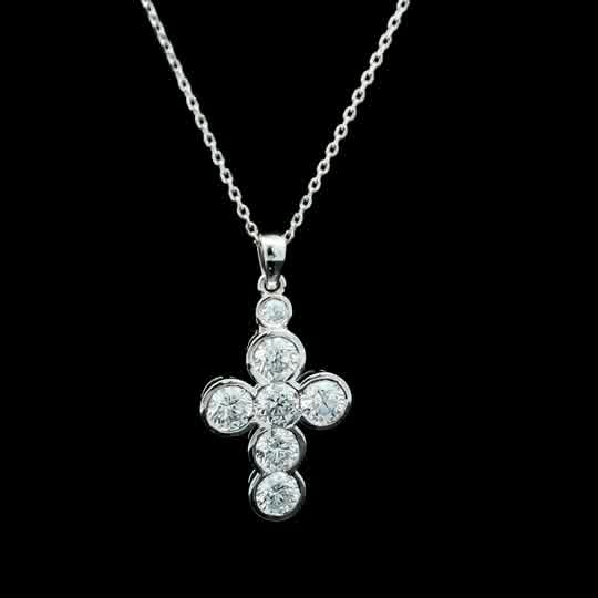 Diamond Cross Pendant Necklace in White Gold