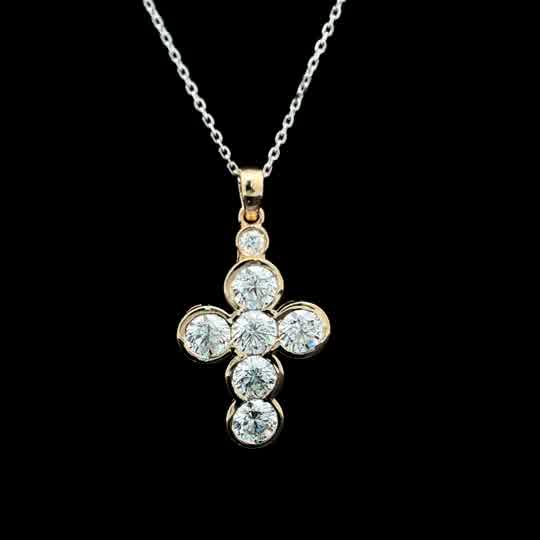 Bezel-Set Diamond Cross Charm Necklace — Yellow Gold