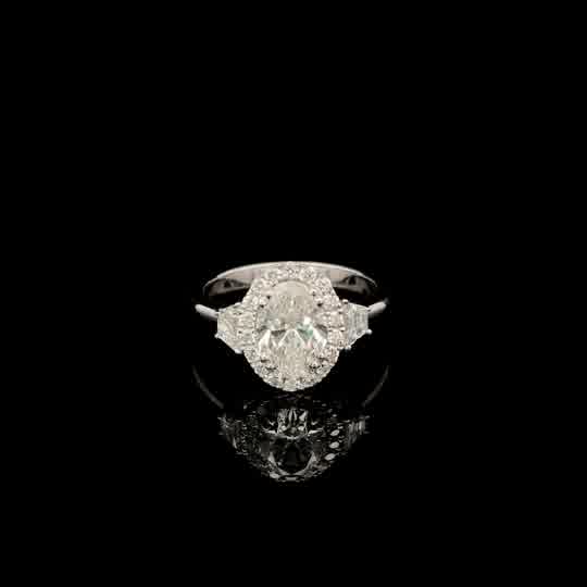 Oval Diamond Halo Engagement Ring in White Gold