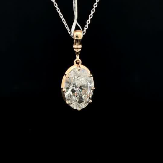 Yellow Gold Oval Cut Diamond Pendant Necklace