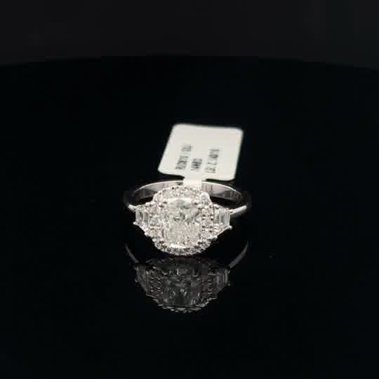 White Gold Diamond Halo Engagement Ring with Side Stones