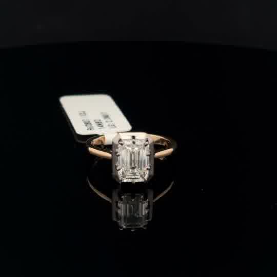 Emerald Cut Diamond Solitaire tow tone Ring in yellow&White Gold