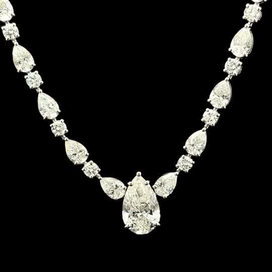 Pear and Round Cut Diamond Necklace in White Gold