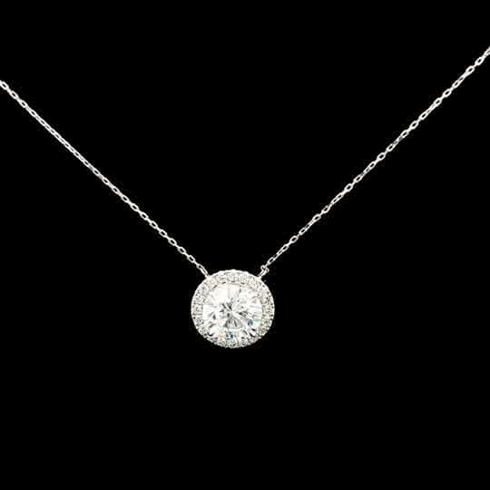 Round Diamond Halo Pendant Necklace in White Gold