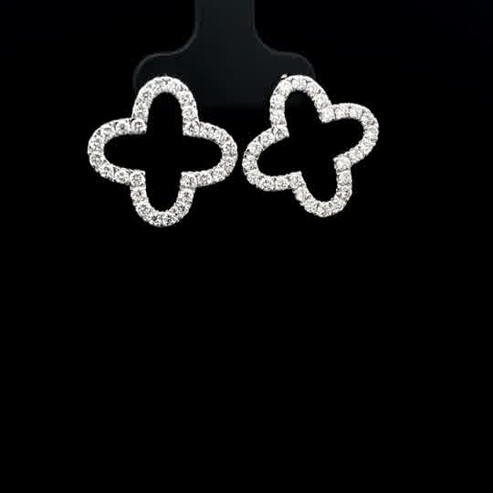 White Gold Diamond Open Clover Stud Earrings