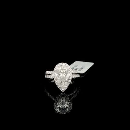 Pear-Shaped Diamond Halo Engagement Ring in White Gold LG wt:- 3.89
