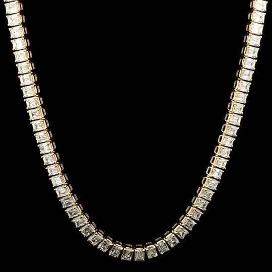 Yellow Gold Emerald Cut Diamond Tennis Necklace