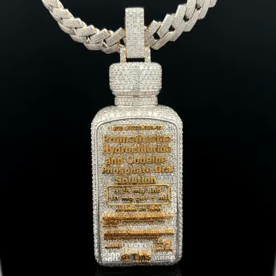 Custom Diamond Bottle Pendant on White Gold Cuban Chain