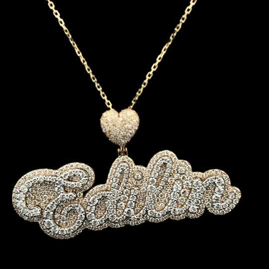 Diamond Encrusted Monogram Name Necklace in Yellow Gold