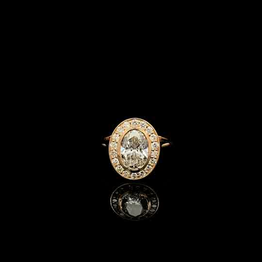 Yellow Gold Oval Diamond Halo Cocktail Ring