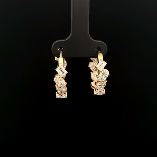 Multi-Shape Diamond Hoop Earrings in Yellow Gold