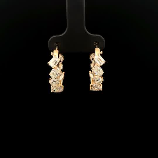 Yellow Gold Diamond Hoop Earrings with Alternating Cuts