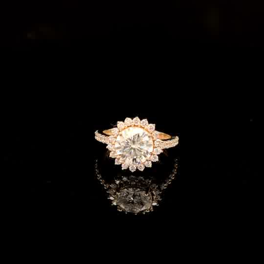 Diamond Halo Engagement Ring in Yellow Gold