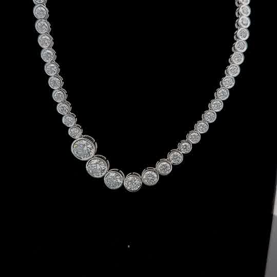 Graduated Bezel-Set Diamond Riviere Necklace in White Gold
