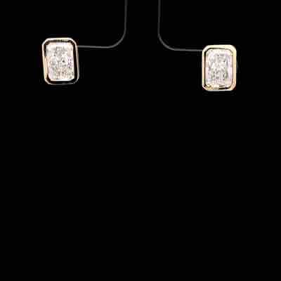 Yellow Gold Bezel-Set Rectangular Diamond Stud Earrings
